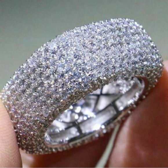 New Unisex 925 Silver Luxury Statement Diamond Ring - Picture 3 of 6